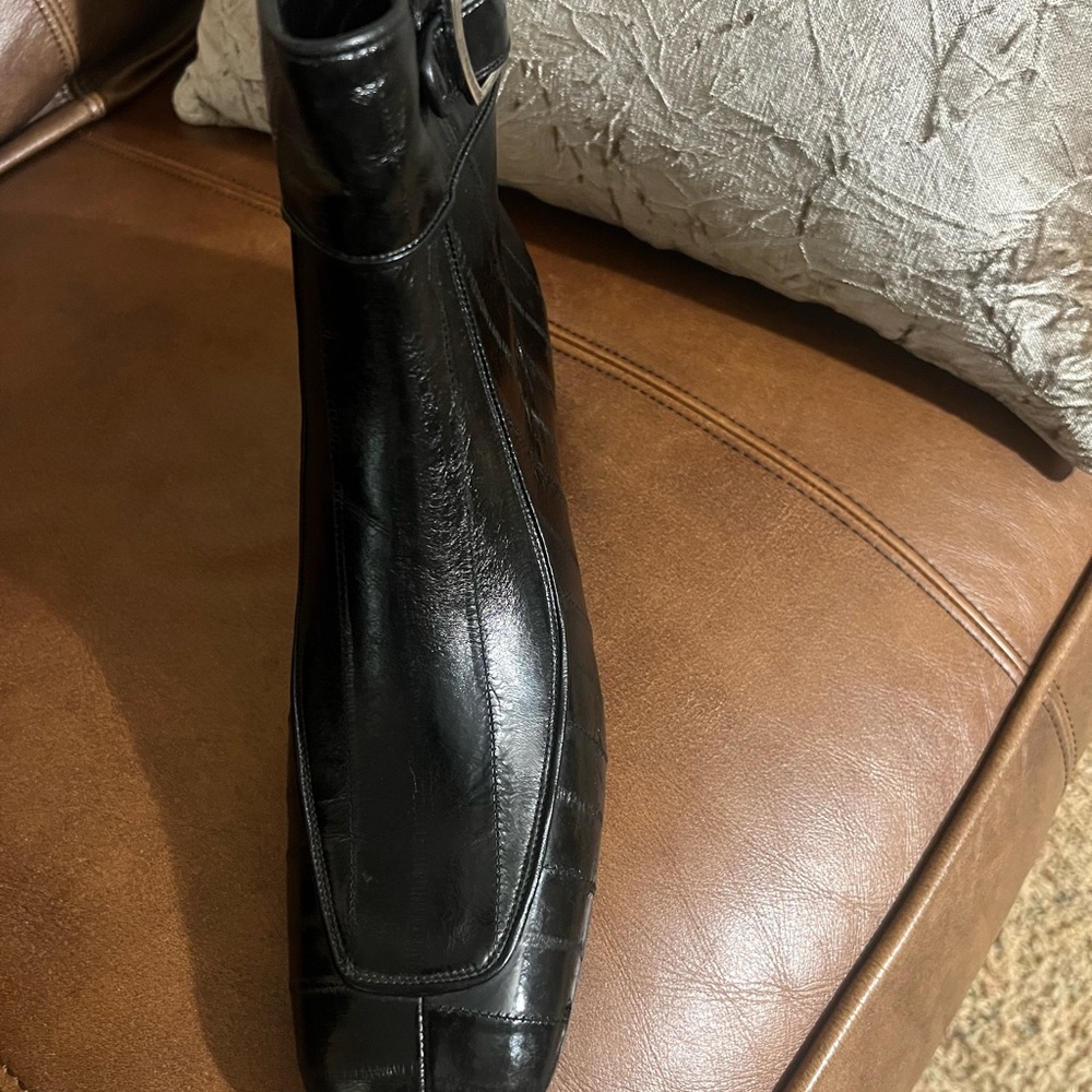 YSL Saint Laurent Miles Eel skin black Leather Boots - Picture 5 of 6